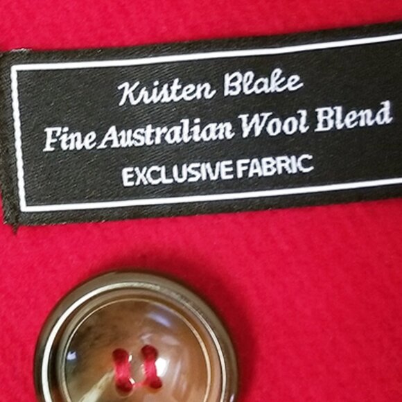 Kristen Blake Women’s M Red Wool Blend Double Breasted Pea Coat Classic Holiday - Picture 11 of 16